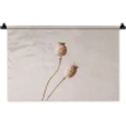 Papaverbollen - Droogbloemen - Minimalistisch - Beige - Rustig Wandkleed katoen klein -zz3d