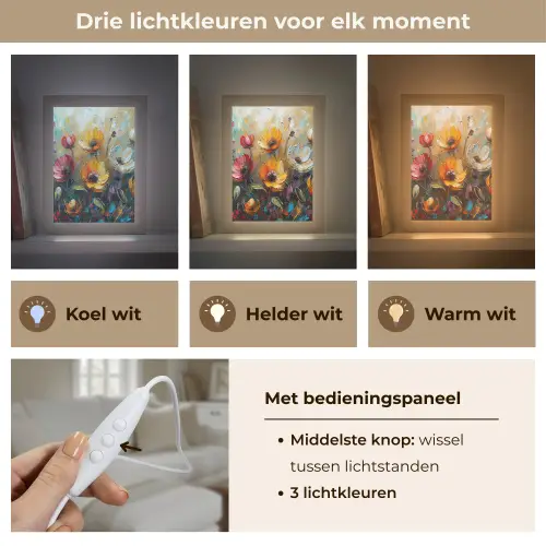 Bloemen - Verf - Kunst - Modern Light Box met kabel (Tafellamp) klein -USP_lichtkleurNL