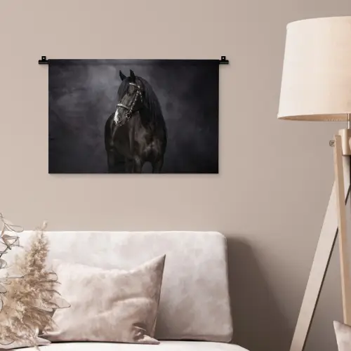 Portret - Paard - Zwart Wandkleed katoen klein -sfeer4