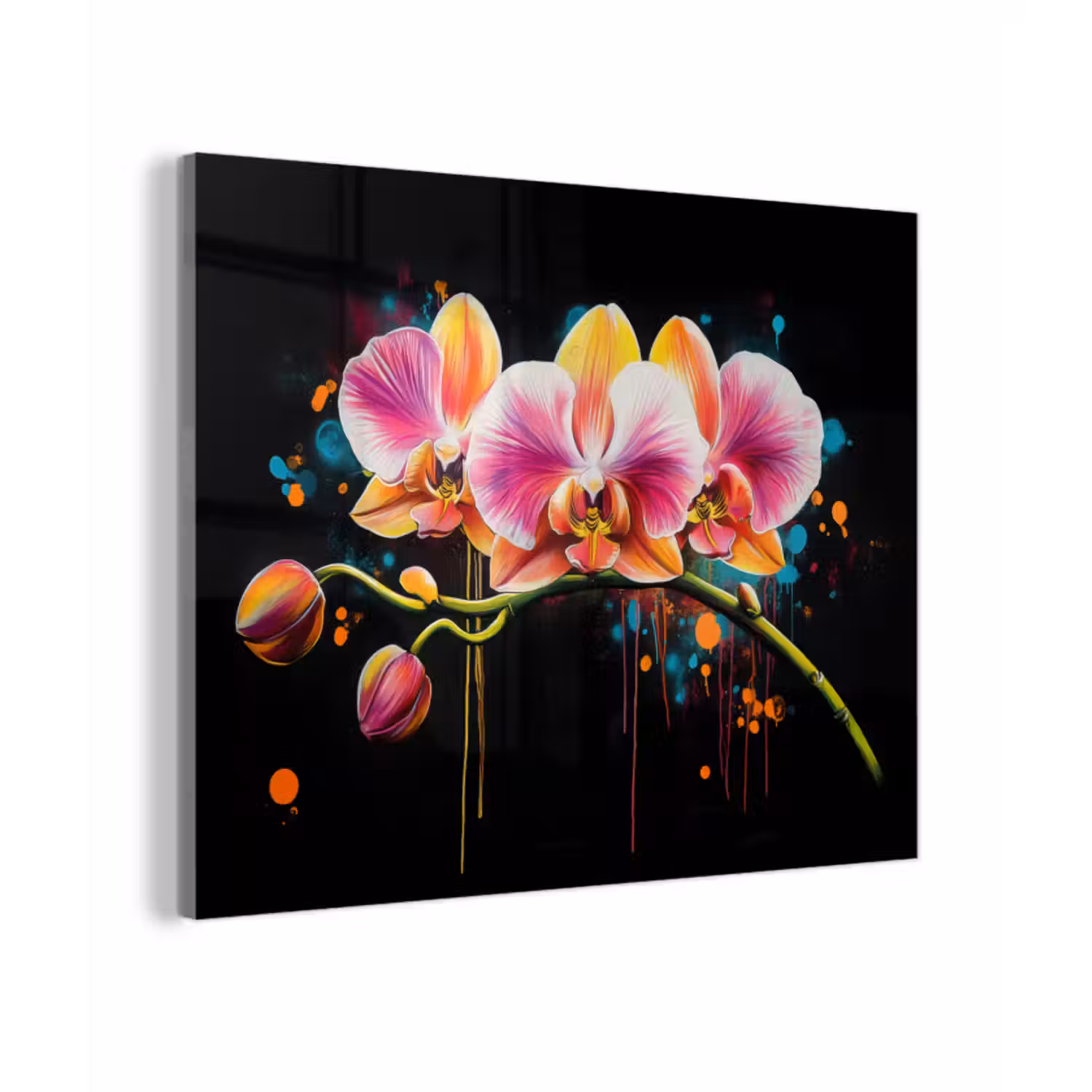 Glas schilderij - Orchidee - Graffiti - Kleurrijk - Bloemen - Abstract