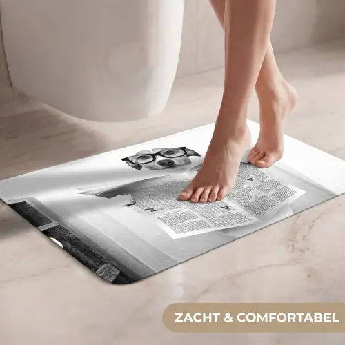 Hond - Krant - Toilet - Zwart wit - Dieren WCmat klein -USP_ZachtNL