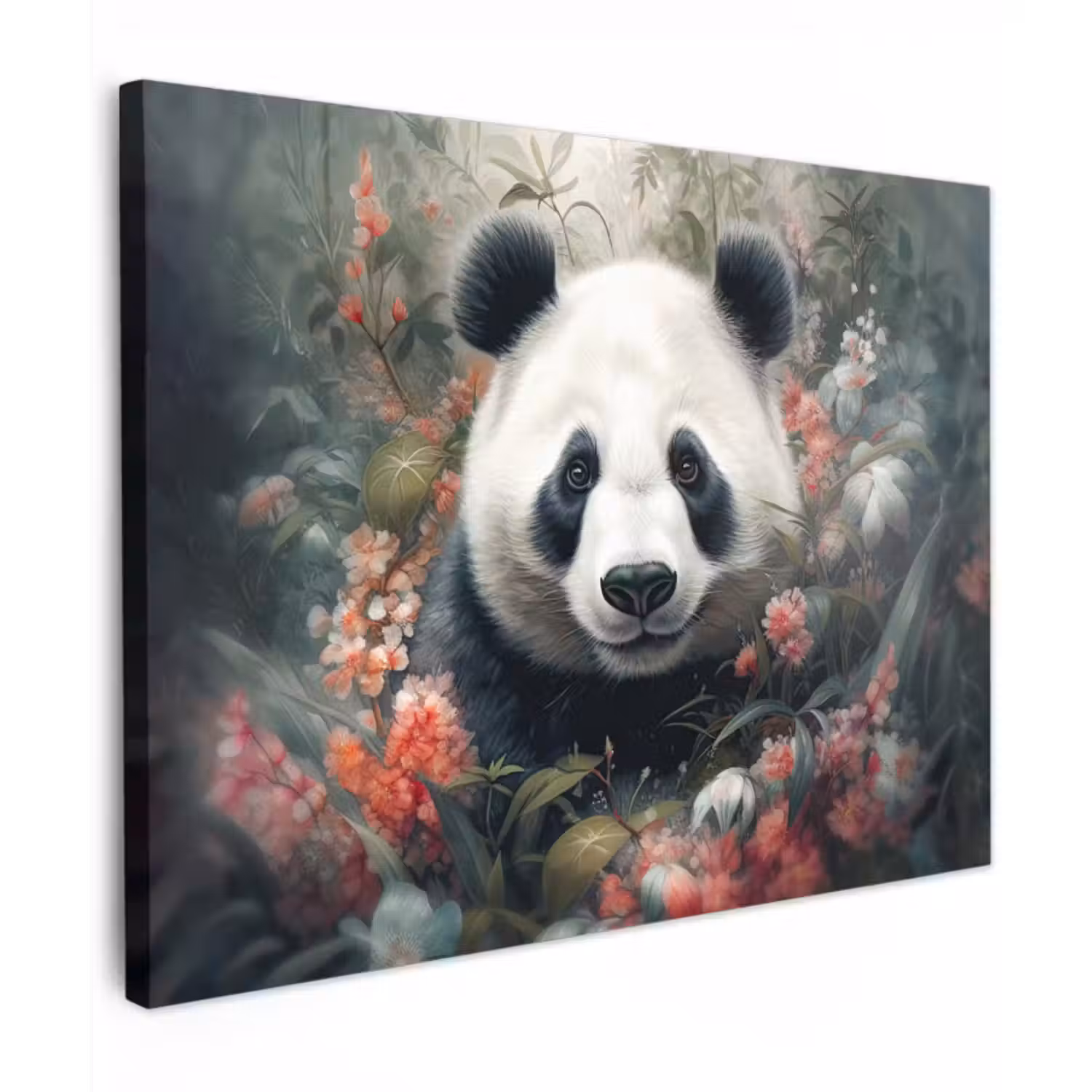Canvas schilderij - Panda - Wilde dieren - Bloemen - Natuur