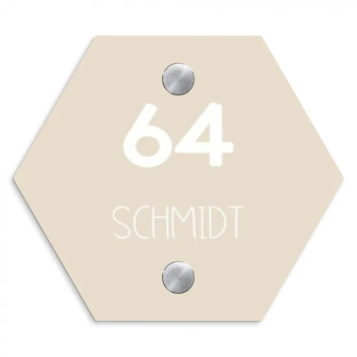 Effen - Beige - Modern Naambord Hexagon klein -3d