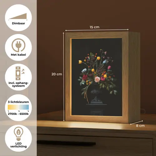 Klassiek - Vaas - Boeket - Bloemen Light Box met kabel (Tafellamp) klein -USP_NL