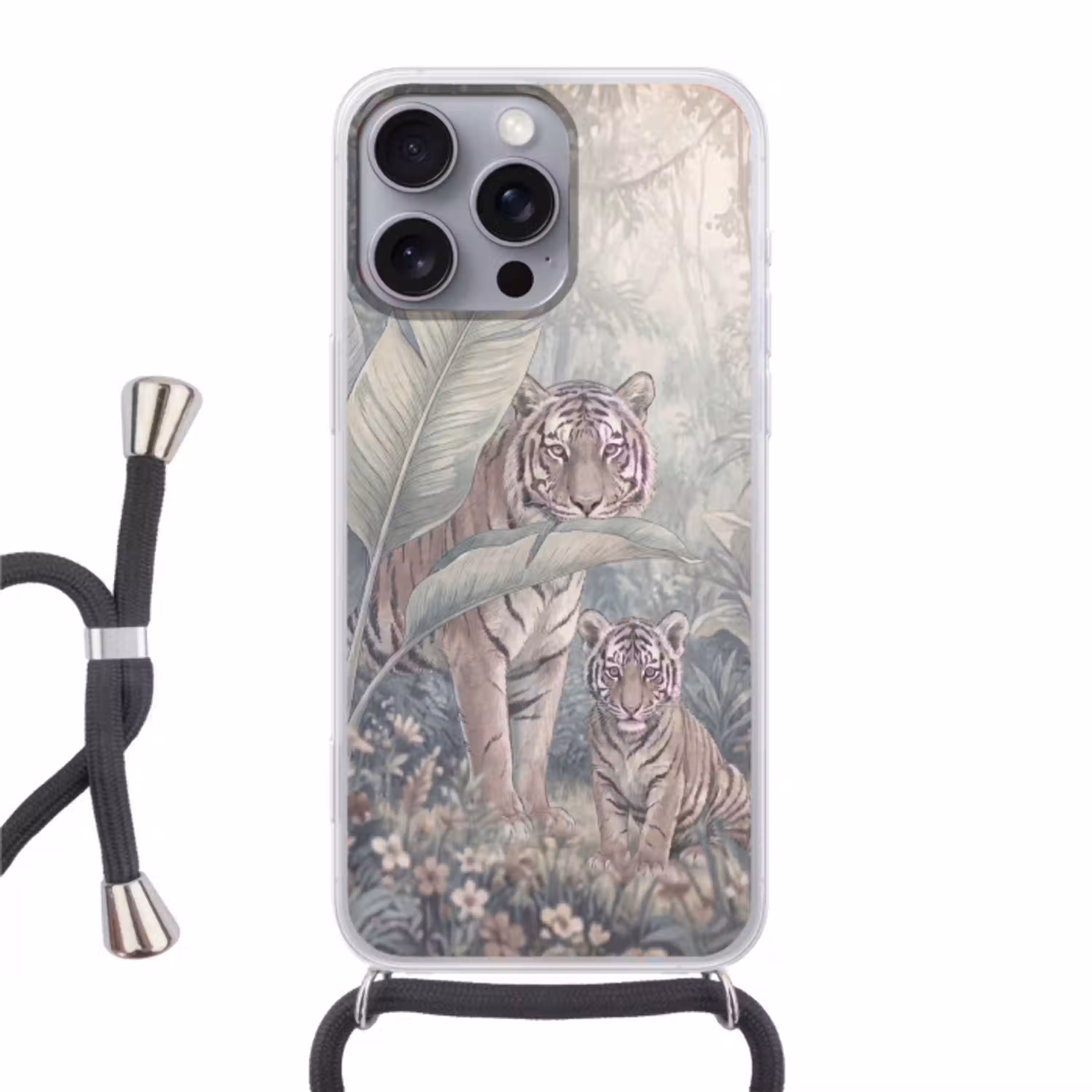 Tijger - Welp - Jungle - Illustratie - Dieren Hoesje iPhone 16 Pro Max met koord klein -3d