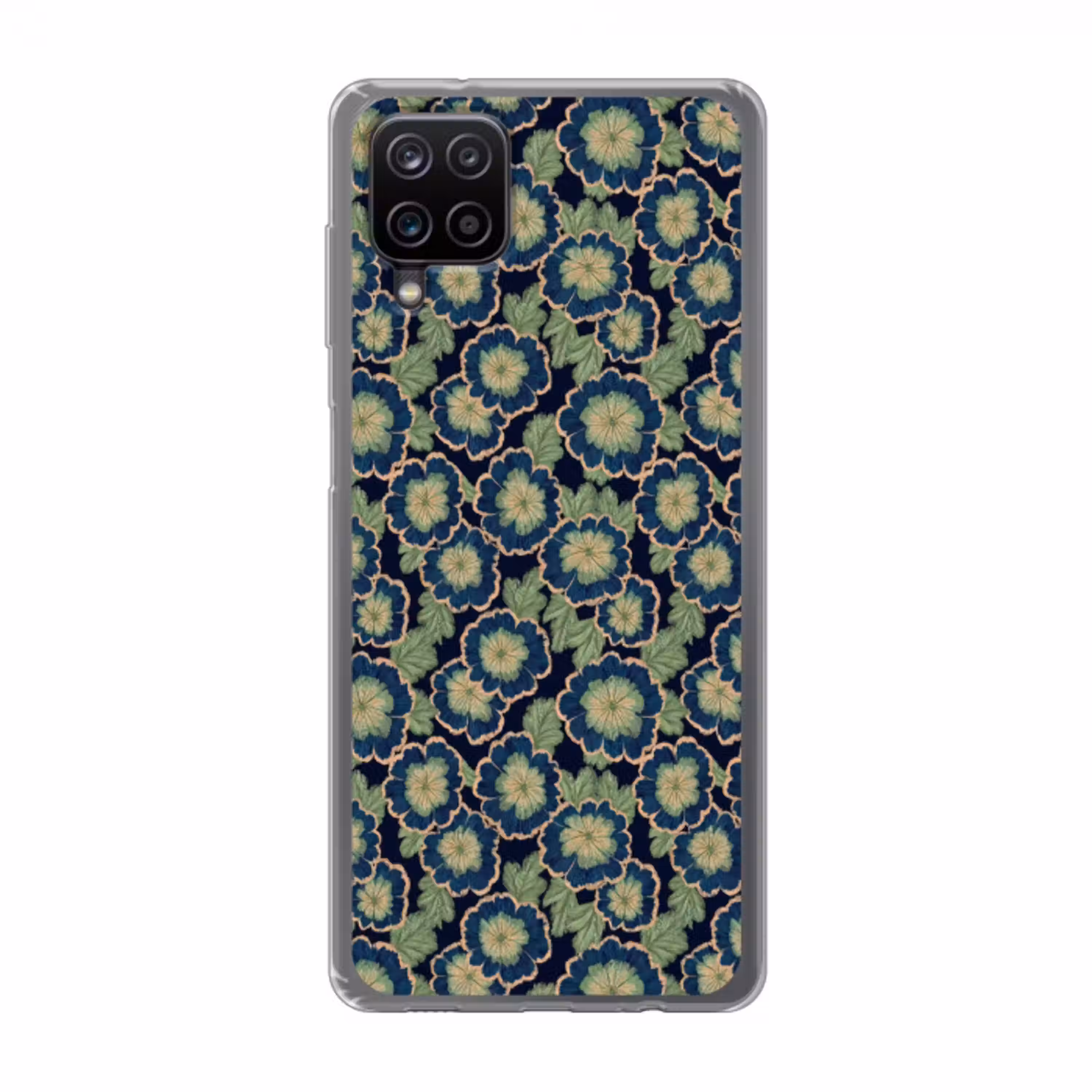 Bloemen - Borduurwerk - Patroon - Blauw - Groen Telefoonhoesje Samsung Galaxy A12 klein 372 -3d
