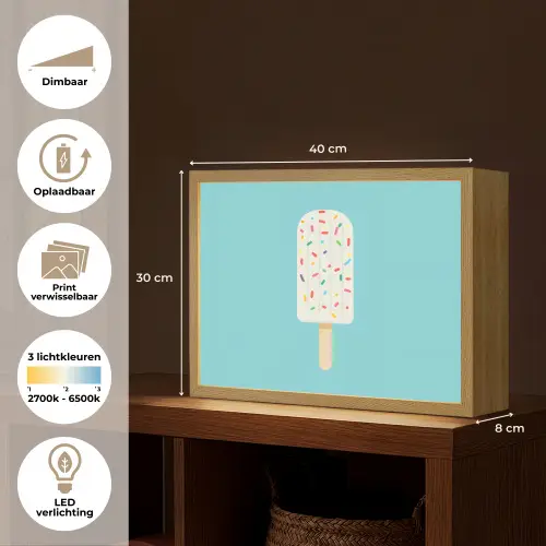 Ijsje - Stokje - Sprinkles - Lichtblauw Light Box met batterij (Wandlamp) middel -USP_websiteoverzichtNL