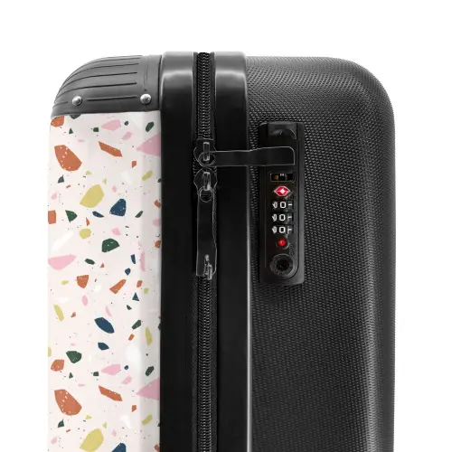 Terrazzo patroon kleurrijk licht roze NBS - Handbagage koffer - Volwassenen Unisex middel -slot