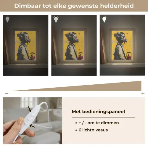 Street art - Meisje - Geel - Banksy Style Light Box met kabel (Tafellamp) klein -USP_dimbaarNL