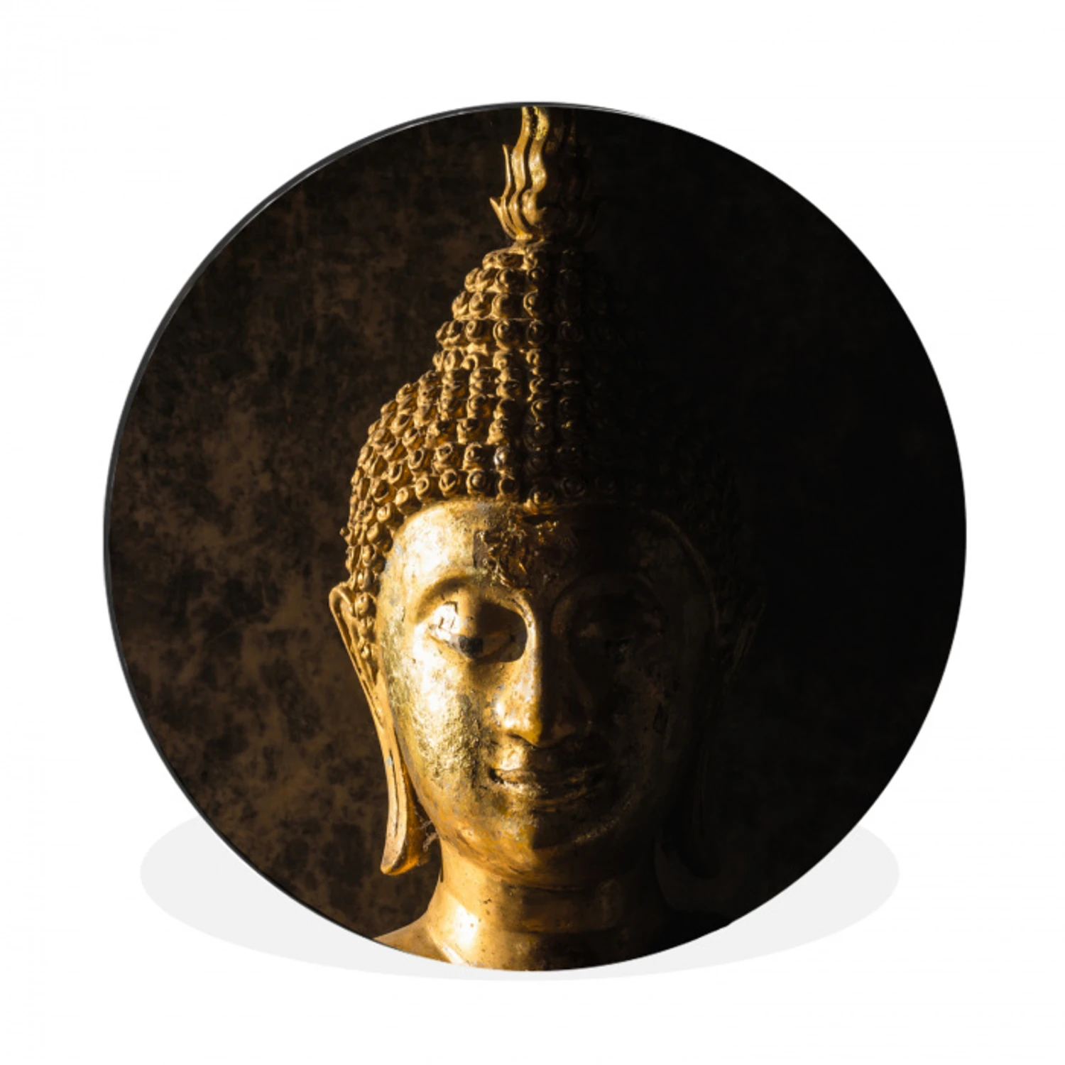 Buddha - Boeddha beeld - Goud - Spiritueel - Zwart Wandcirkel aluminium klein -3d