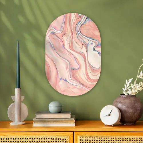 Marmer - Pastel - Roze - Blauw - Marmerlook - Abstract Wandcirkel Ovaal Forex klein -sfeer2
