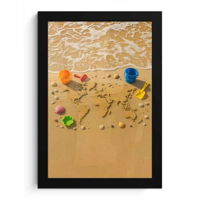Wereldkaart - Zand - Kleurrijk - Zomer fotolijst zwart zonder passe partout klein -3d