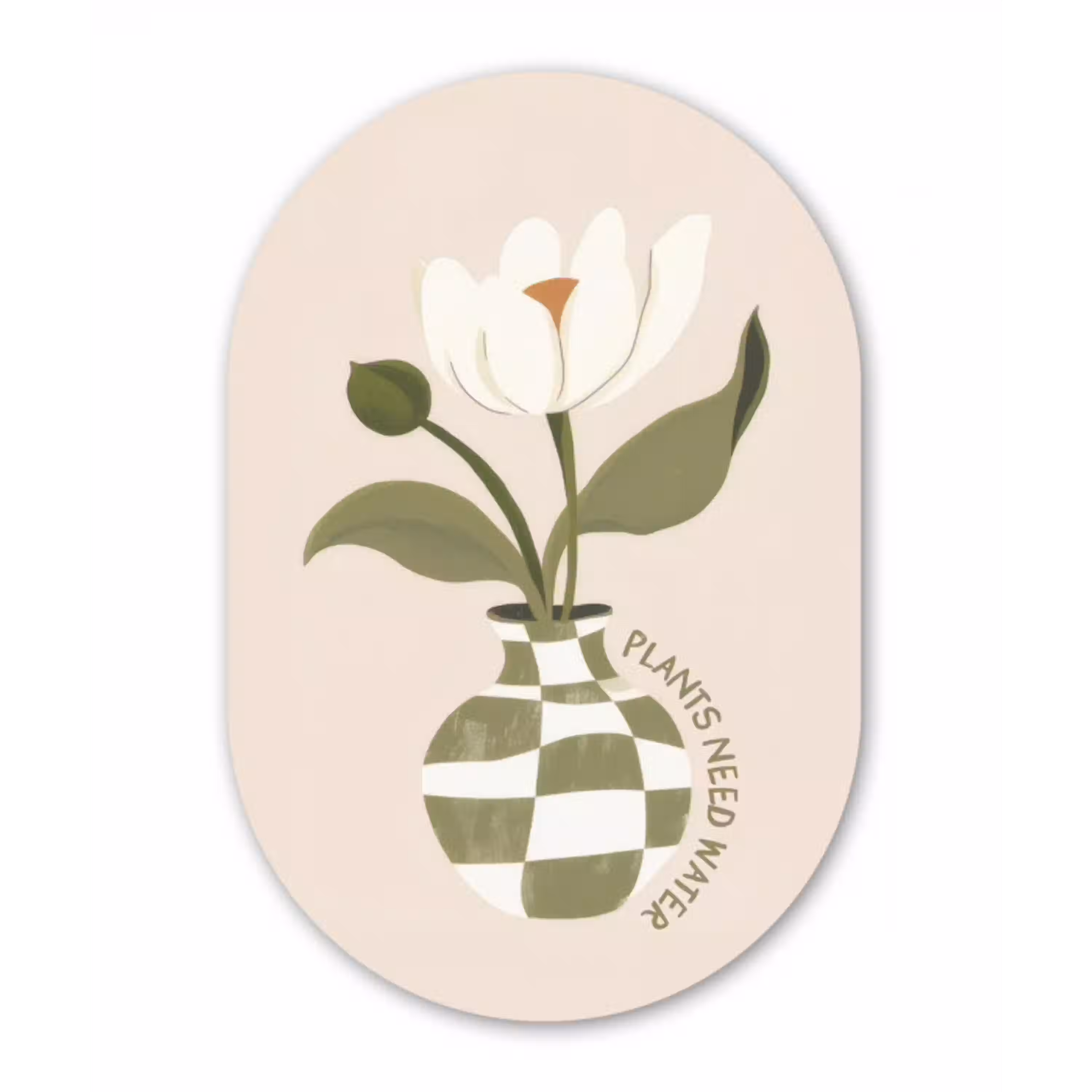 Bloem - Wit - Vaas - Quote Wandcirkel Ovaal Glas middel -3d