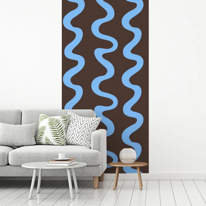 Kronkelende lijnen - Blauw - Bruin - Minimalistisch fotobehang vinyl groot 64 -woonkamer
