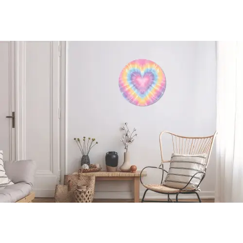 Hartvorm - Pastelkleuren - Tie Dye Wandcirkel aluminium klein -woonkamer