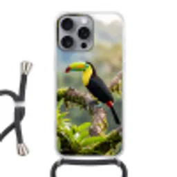 Toekan - Jungle - Natuur - Kleurrijk Hoesje iPhone 16 Pro Max met koord klein -3d