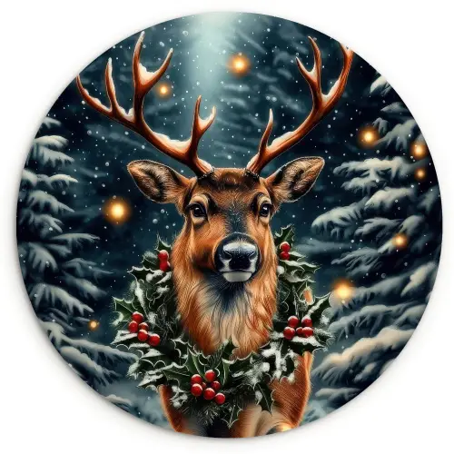 Kerst - Magie - Bos - Kleurrijk Wandcirkel kunststof plaat 5mm dik klein -3d
