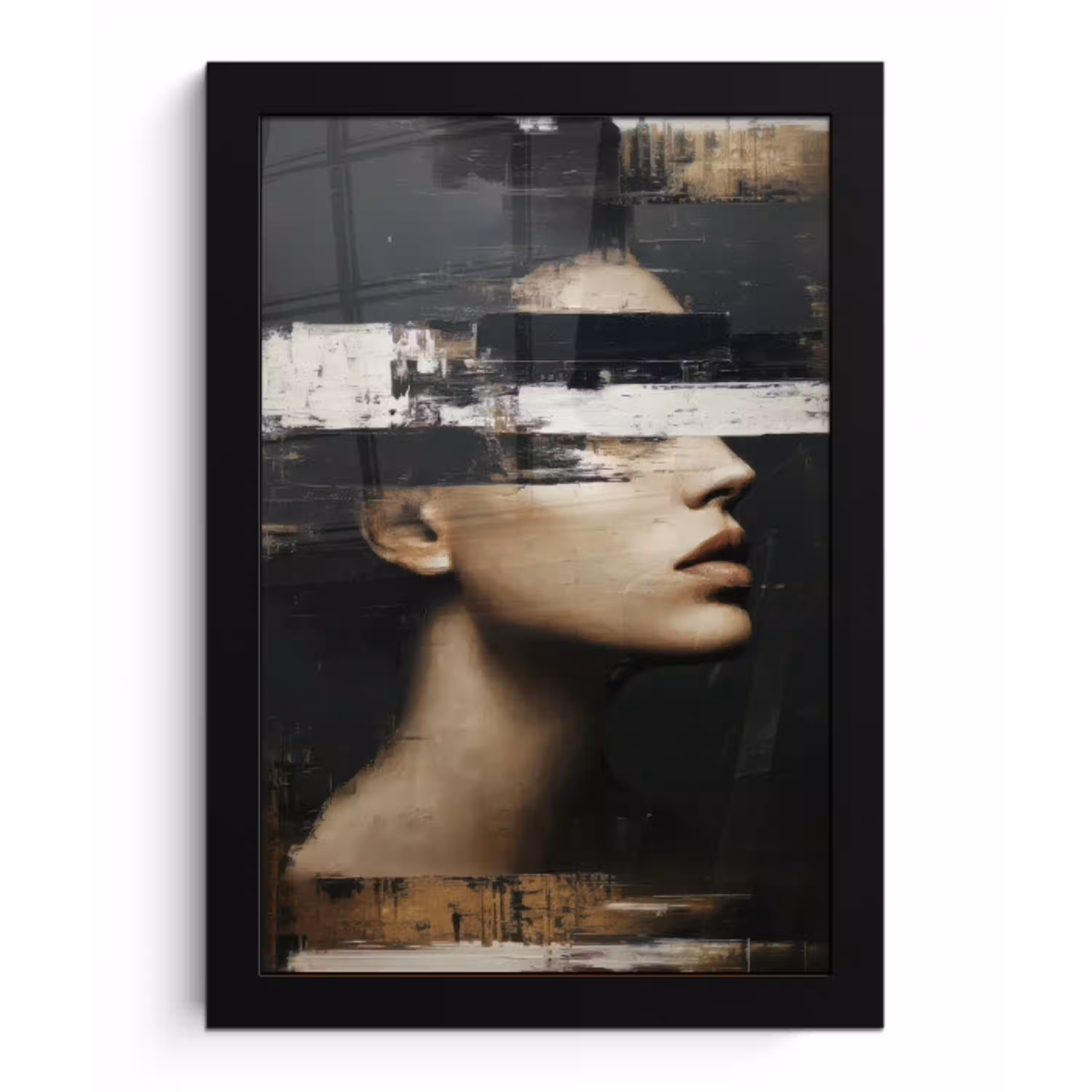 Gezicht - Vrouw - Zwart - Abstract fotolijst zwart zonder passe partout klein -3d