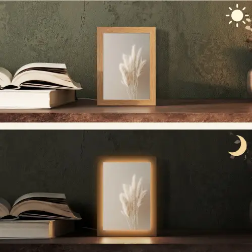 Pampasgras - Pluimen - Pastel - Wit Light Box met kabel (Tafellamp) klein -sfeer3