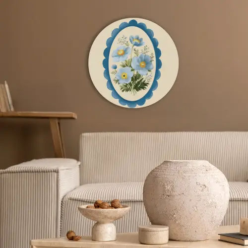 Lijst - Bloemen - Lichtblauw - Illustratie Akoestische PET Vilt - Rond klein -sfeer1