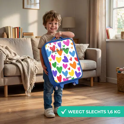 Gekleurde hartjes Kinderkoffer - Blauw klein -sfeer2_NL