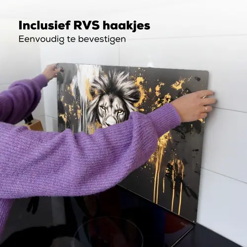 Leeuw - Portret - Verfspatten - Grijs Inductie beschemer met haakjes klein -ky-ophangen-nl