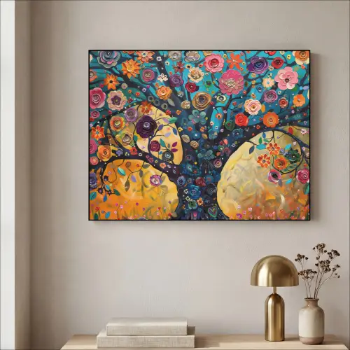 Boom - Levensboom - Kleurrijk - Bloemen - Modern Textielframe zwart klein -sfeer2