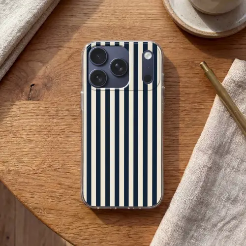 Verticale strepen - Blauw - Crème Telefoonhoesje iPhone 17 Pro klein 878 -sfeer1