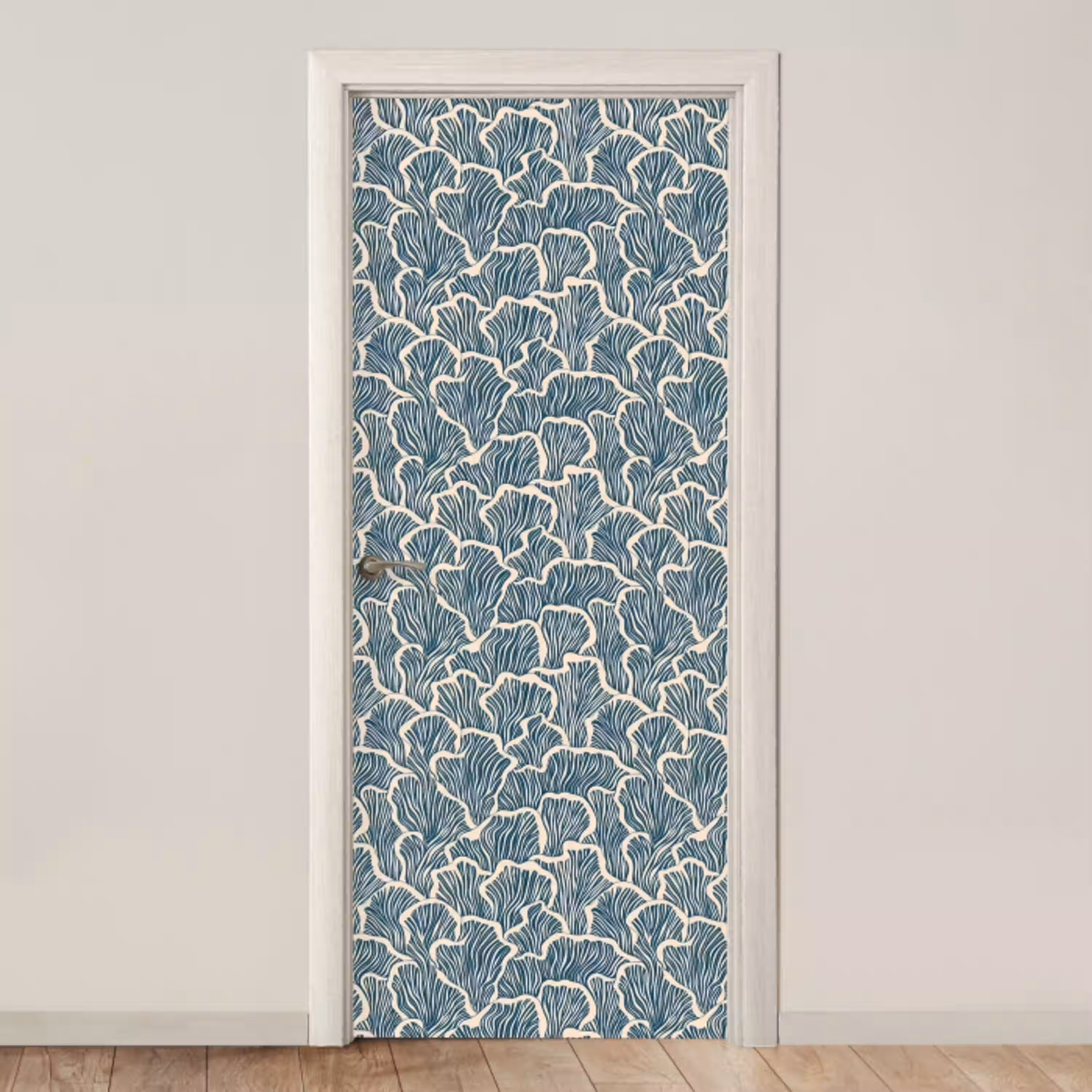 Organisch - Blauw - Crème - Schelpen deurposter klein 289 -3d_beige