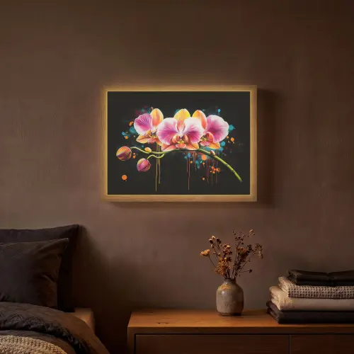 Orchidee - Graffiti - Kleurrijk - Bloemen - Abstract Light Box met batterij (Wandlamp) middel -sfeer4