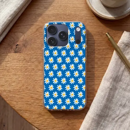 Madeliefjes - Patroon - Blauw - Bloemen Telefoonhoesje iPhone 17 Pro klein -sfeer1