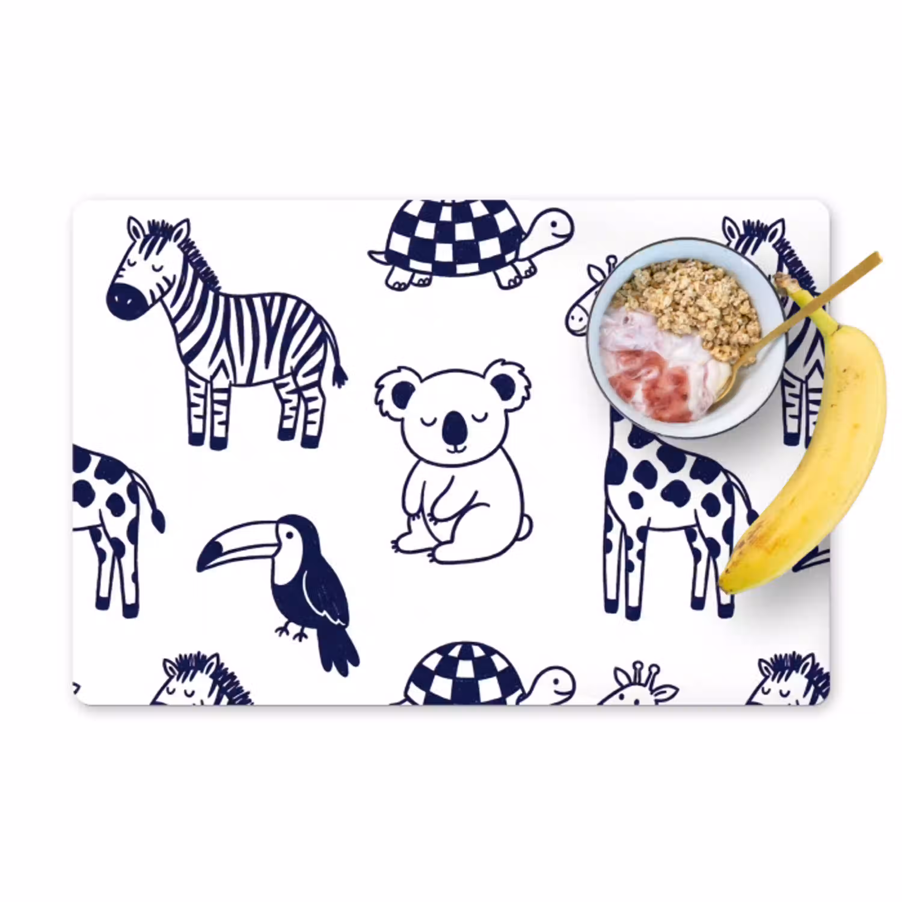 Dieren - Patroon - Kinderkamer - Grafisch - Wit-Blauw Placemat vinyl groot -zzzproduct_Kitchenyeah-website