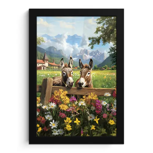 Ezels - Bloemen - Zomers fotolijst zwart zonder passe partout klein -3d
