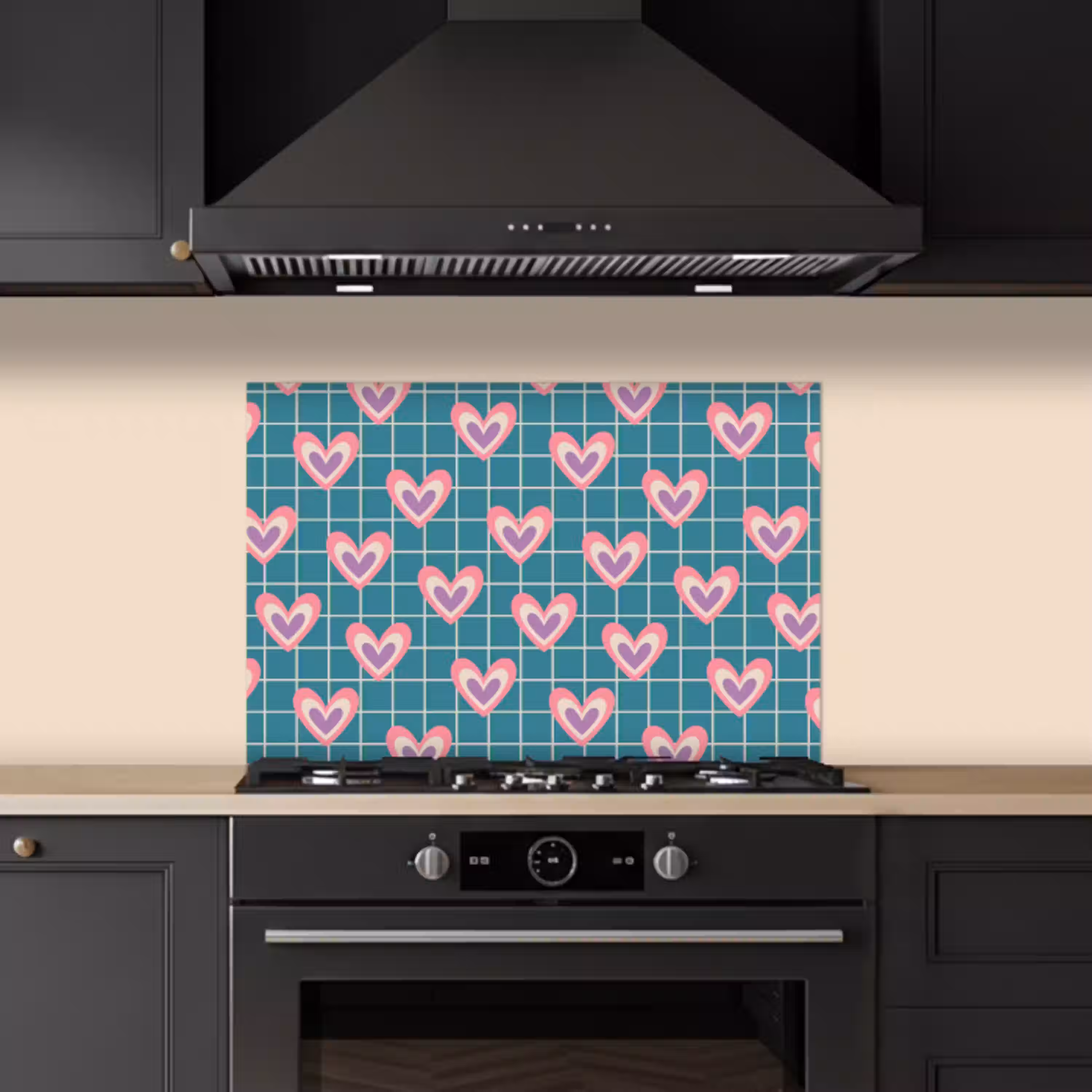 Hartjes - Raster - Patroon - Blauw keuken achterwand spatscherm klein 900 -sfeer1