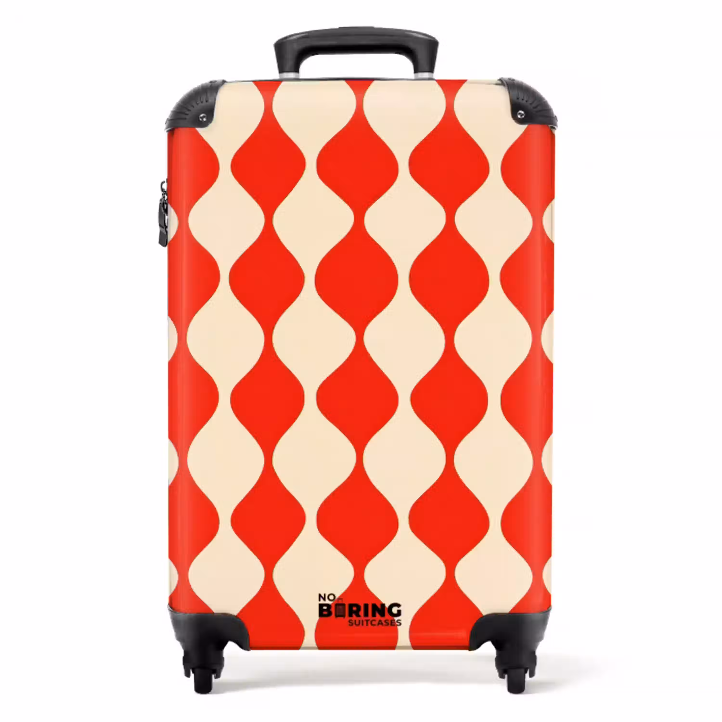 Golvend patroon - Retro - Rood - Beige NBS - Handbagage koffer - Volwassenen Unisex middel -productfoto_recht
