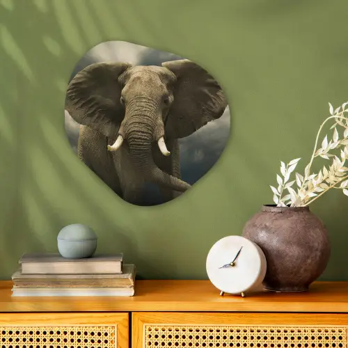 Afrikaanse olifant tegen de donkere wolken Wandcirkel Organisch Forex 3mm klein -sfeer2
