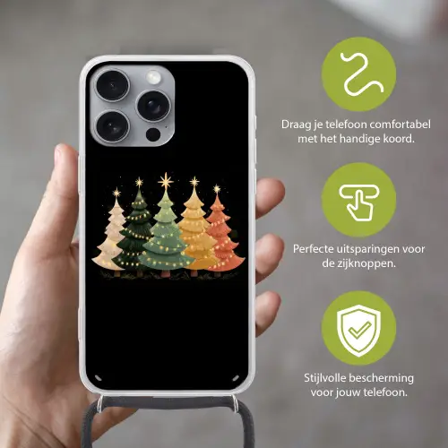 Kerstbomen - Kleurrijk - Lichtjes - Ster Hoesje iPhone 16 Pro Max met koord klein -sfeer2_NL