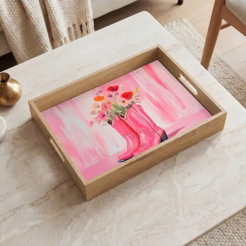 Roze - Bloemen - Cowboy Dienblad Rechthoek middel -sfeer1