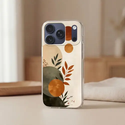 Vormen - Rond - Bladeren - Beige Telefoonhoesje iPhone 17 Pro klein -sfeer2