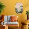 Tropisch landschap - palmbomen - Bloemen - Roze lucht Wandcirkel Ovaal Forex klein -sfeer4