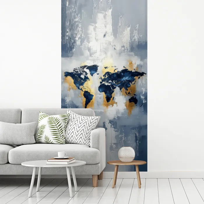 Wereldkaart - Blauw - Abstract fotobehang vinyl groot -woonkamer