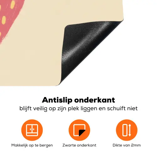 Aardbei - Minimalistisch - Rood - Fruit Inductie beschermer vinyl 3mm klein -zzzzzzz-td-onderkant