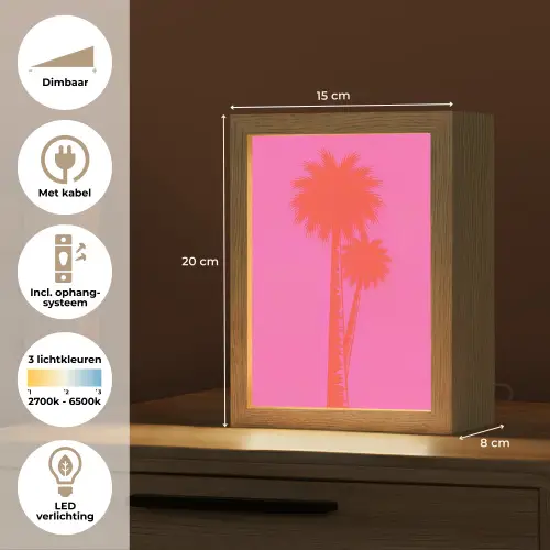 Palmbomen - Modern - Roze Light Box met kabel (Tafellamp) klein -USP_NL