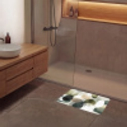 Minimalistisch - Cirkels - Penseelstreken - Beige Badmat klein -sfeer2