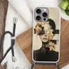 Gezicht - Bloemen - Zwart - Vrouw Hoesje iPhone 16 Pro Max met koord klein -sfeer4