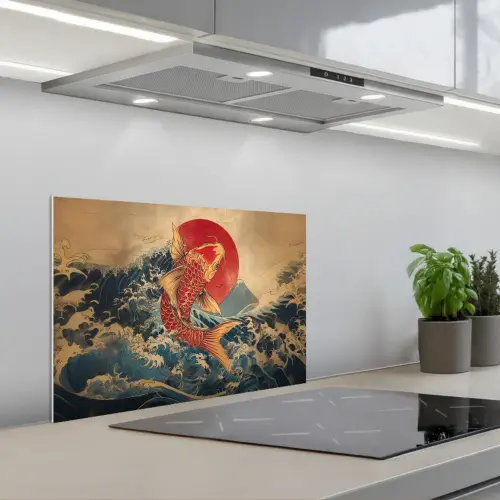 Koi - Zee - Golven - Zon keuken achterwand spatscherm klein -3d_schuin