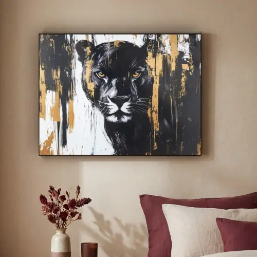 Panter - Zwart - Abstract - Verfstreken Textielframe zwart klein -sfeer1