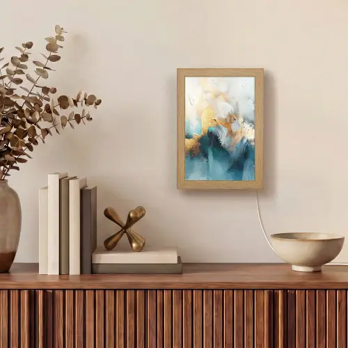 Abstract - Kunst - Gold - Blauw Light Box met kabel (Tafellamp) klein -sfeer2