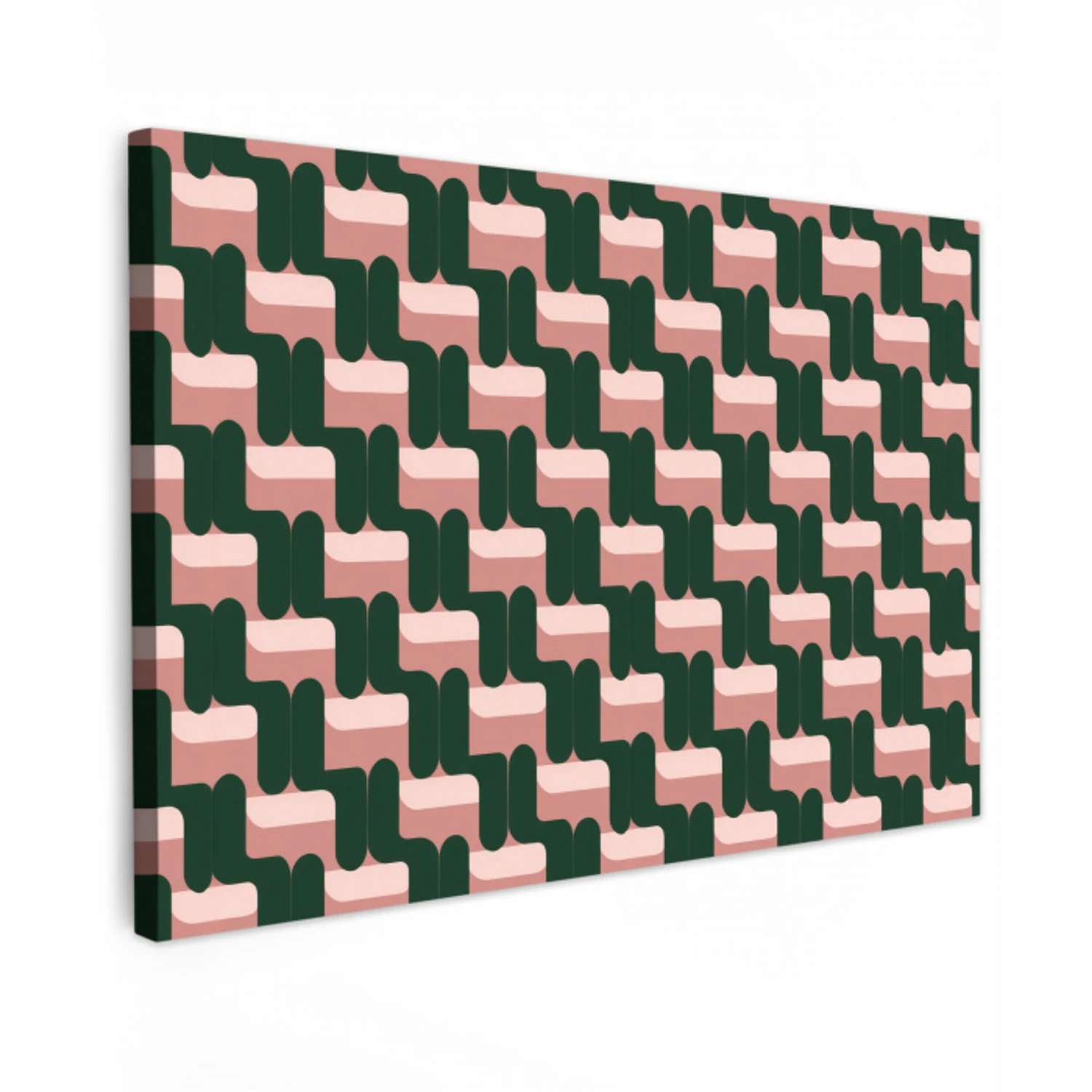 Vlechtpatroon - Groen - Roze - Geometrisch canvas 2cm klein 34 -z3d