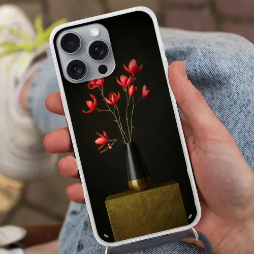 Rode - Bloemen - Vaas Hoesje iPhone 16 Pro Max met koord klein -sfeer3